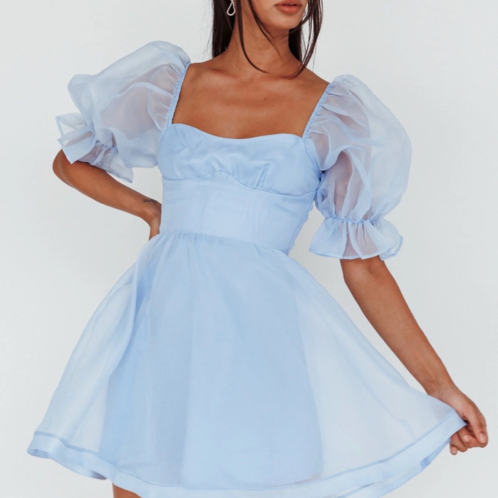 Selfie Leslie Light Blue Puff Sleeve Mini Dress